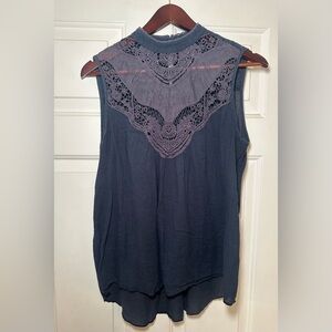 Women's L Y2K‎ Rubbish Blue Embroidered Lace Button Neck Cotton Tank Nordstroms.